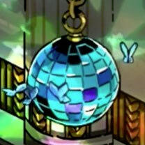 A floating blue disco ball with blue butterflies floating around it; as seen in the game Hades by Supergiant Games!